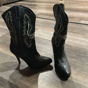 Black Cowboy Heeled Boots
